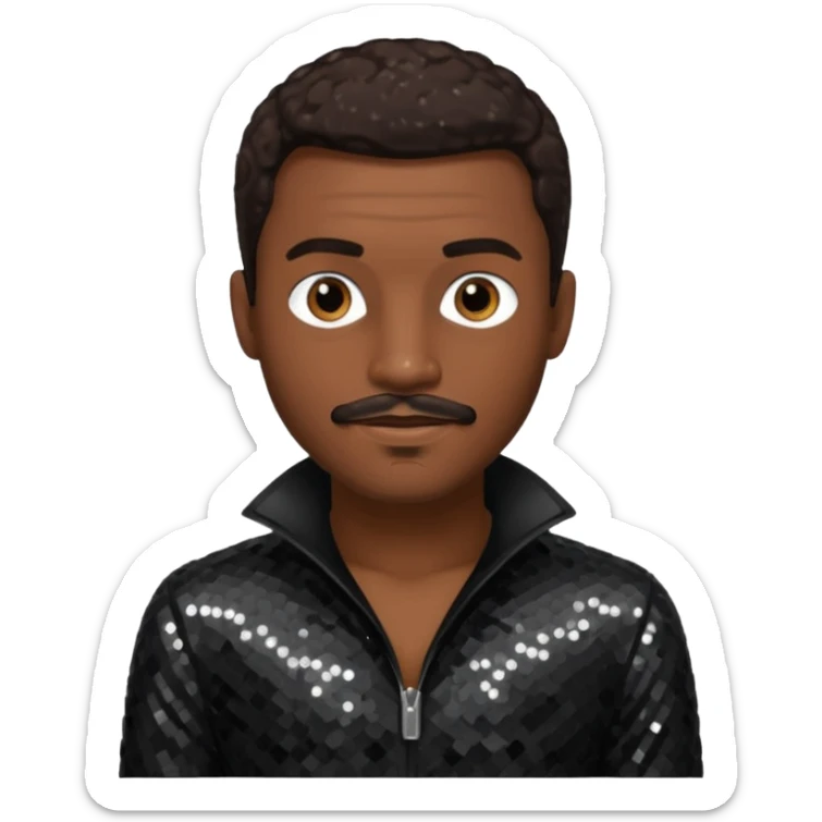 Durand Bernarr with dark brown hair and short mustache, black sequin outfit sticker
