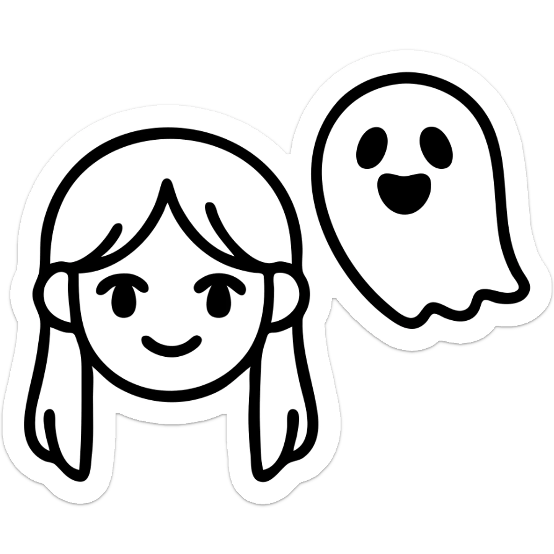 Add a ghost next to the character, maintaining the icon style inspired by Hu Tao from Genshin Impact. sticker