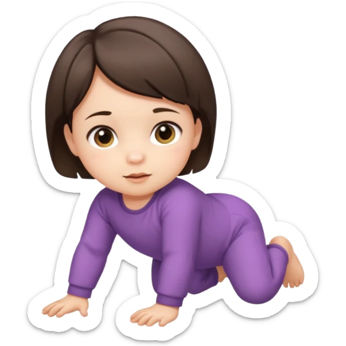 short brunette hair baby crawling on the floor with cute clothes sticker