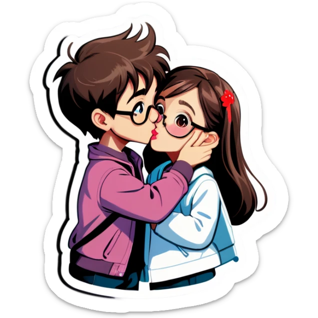 Girl kissing boy,girl should have spects sticker