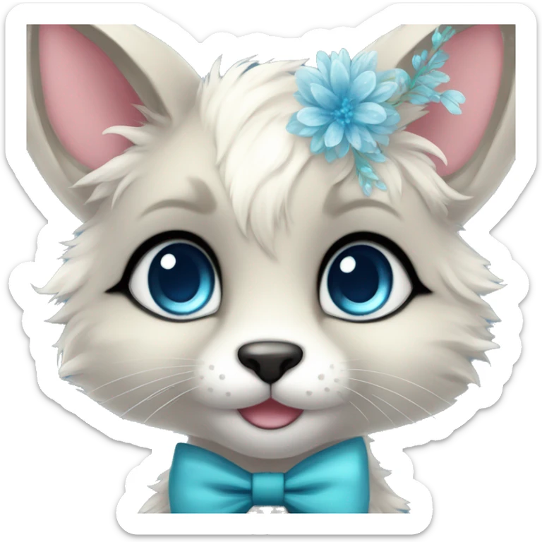 Anthro Cute Cool Kawaii gorgeous sparkly ethereal fantasy animal creature with blue eyes furry sona with flowers and bow tie beautiful aesthetic sticker
