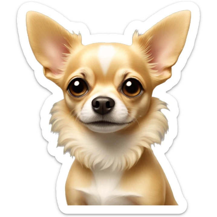 a blonde chihuahua with terrier textured fur and a bump on her lip sticker