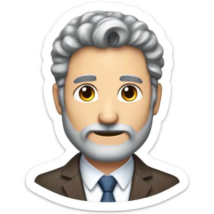 Older attractive man with medium long grey and brown hair tucked behind his ears & a little bit curly with a five o clock shadow beard in a suit  sticker