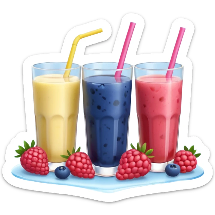 Juice contains: Strawberry Yoghurt, Blueberries, Apple Juice, Raspberries, Banana & Ice. In 3D. Aesthetic sticker