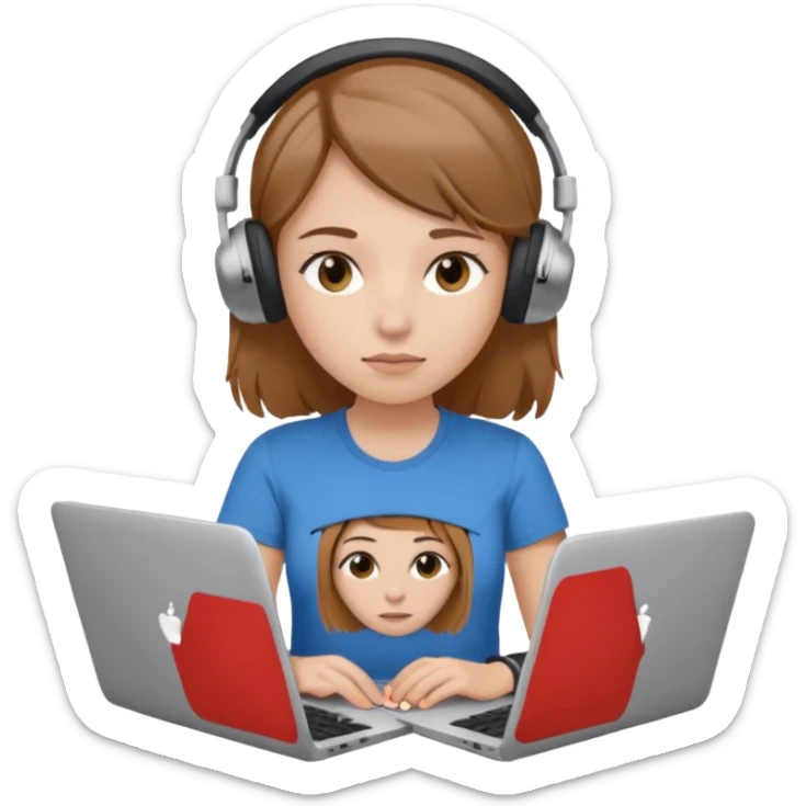 busy female with laptop and headphones do not disturb sticker