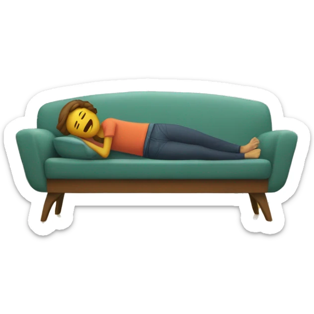 A person lying on a sofa, one leg crossed over the other, with hands behind the head, relaxing in a cozy setting sticker