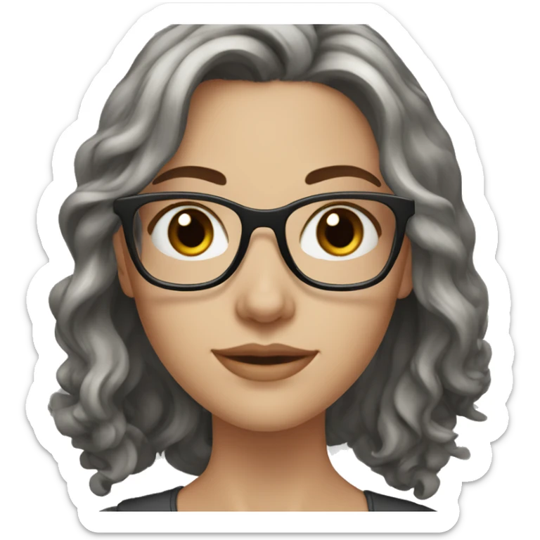 white girl with dark-brown wavy shoulder length hair, grey eyes glasses sticker