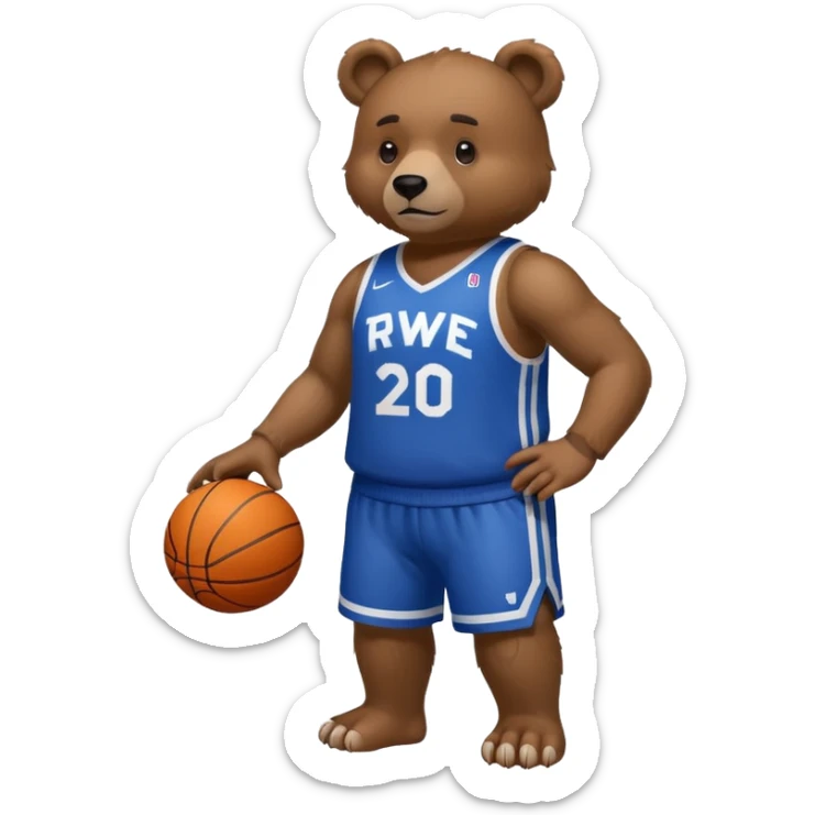 Bear with full body and wearing basketball jersey that says RWE sticker
