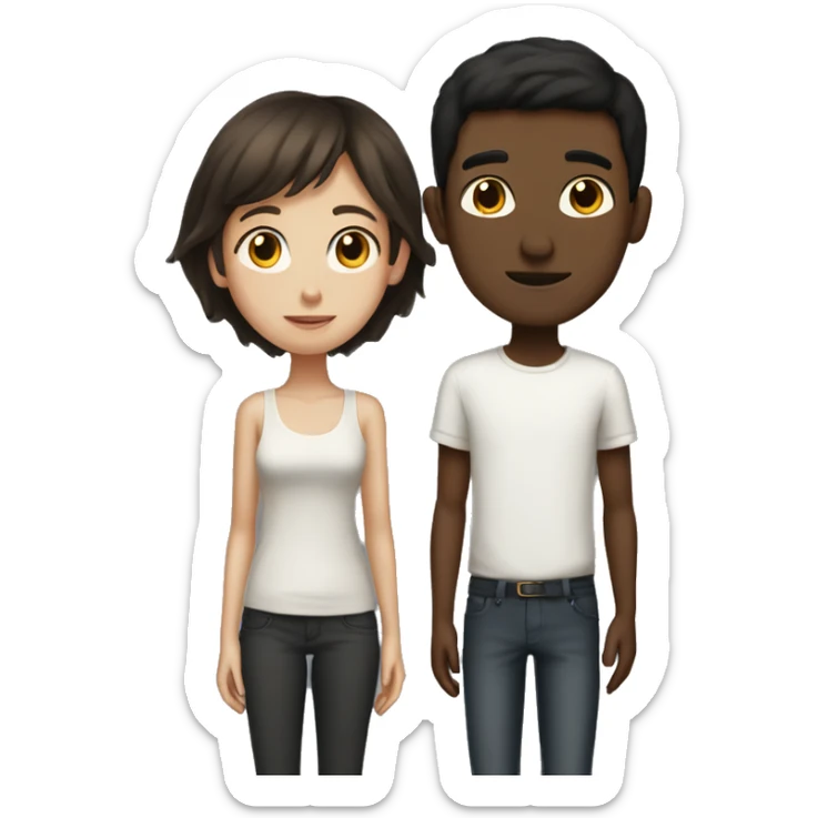 Tall skinny dark haired boy with short brown haired girl sticker