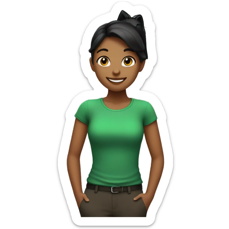 smiling girl in green shirt with a black cat on her shoulder  sticker