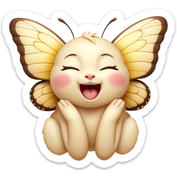Cinematic Adorable Yawning Butterfly Portrait Emoji, Head tilted slightly with a dramatic, wide-open yawn, showcasing a delicate, softly fluttering body with gently drooping wings and sleepy, half-closed eyes, Simplified yet irresistibly cute features, highly detailed, glowing with a soft, cozy luminescence, high shine, relaxed yet expressive, stylized with a dash of whimsical floral charm, soft glowing outline, capturing the essence of a drowsy butterfly that appears ready to rest its wings for a nap! sticker