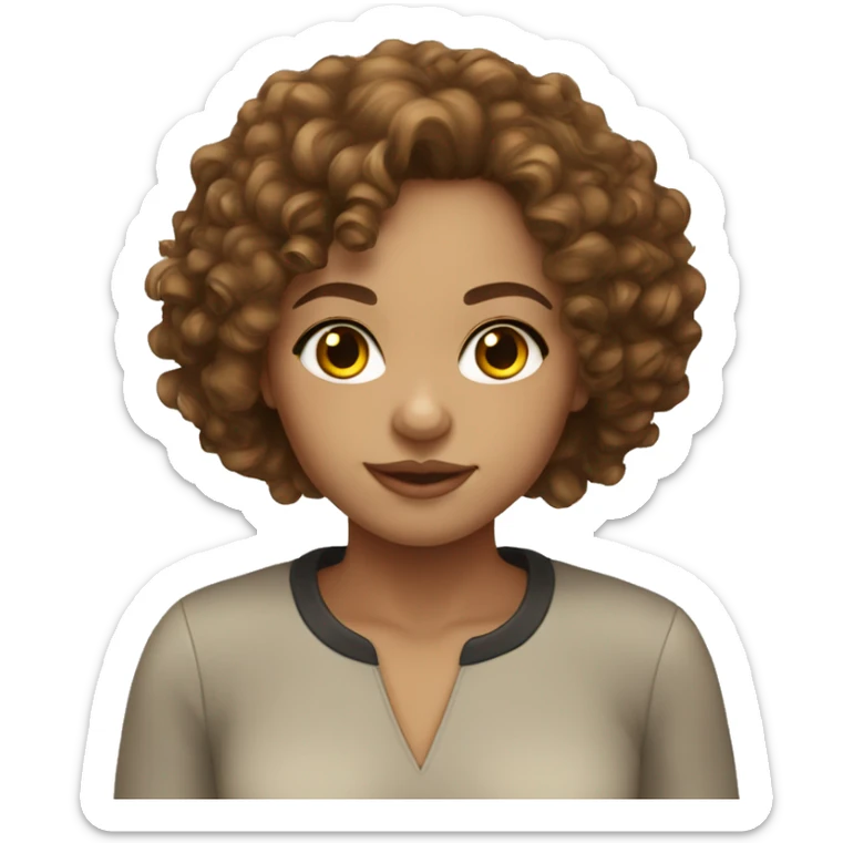 Light skin girl, brown curly hair, geen eyes  sticker