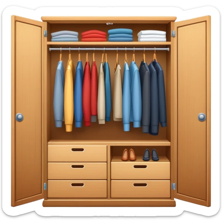 Cute closet or wardrobe with door ajar revealing organized professional clothing on hangers sticker