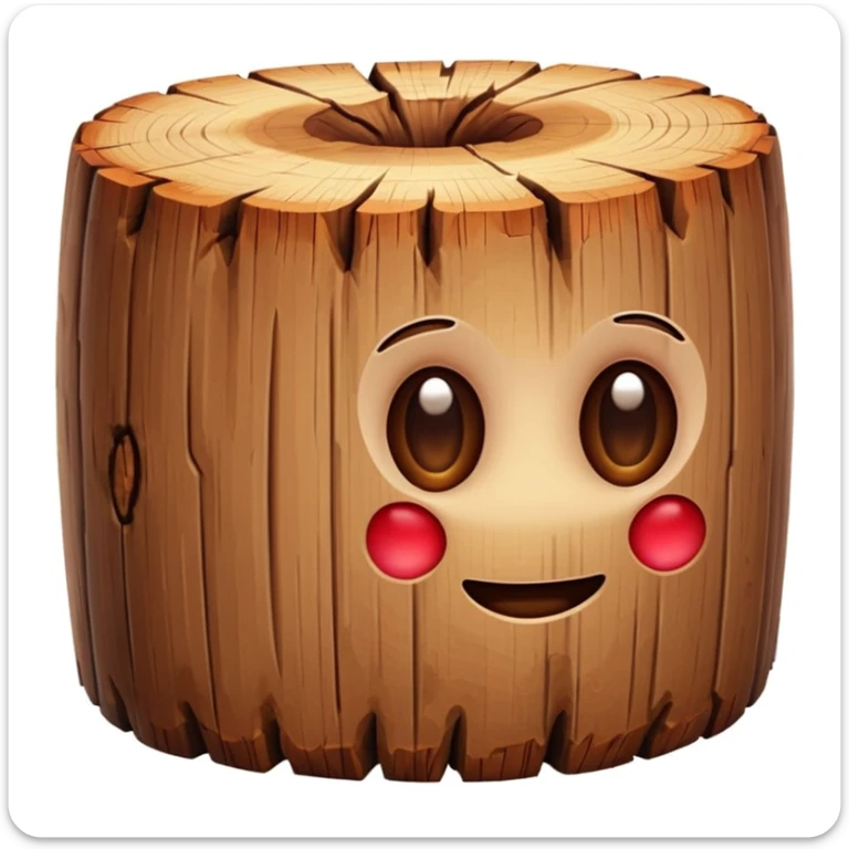 cartoon wooden log, no eyes or face, white background, bright colors, apple emoji style sticker