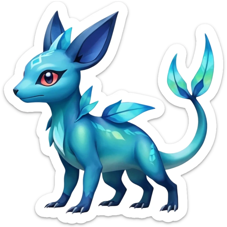 Colorful Iridescent Exotic Salandit-Aurorus-Glaceon-Fakémon-hybrid-creature (full body)  sticker