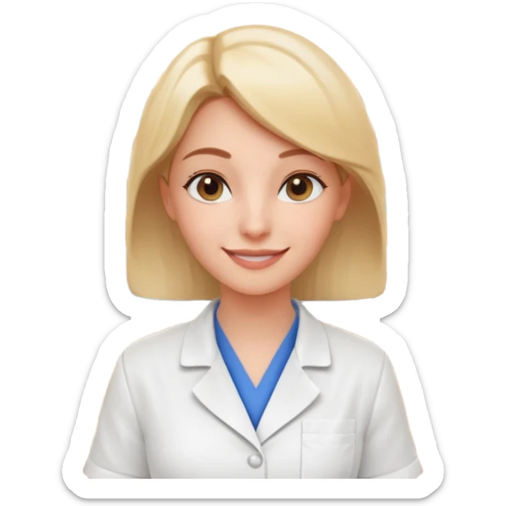 female pharmacist portrait, head and shoulders only, wearing a pharmacy apron, friendly smile, blurred medicine boxes on shelves in background, retail pharmacy vibe, 3D cartoon, mobile game icon style, no text, no watermark
 sticker