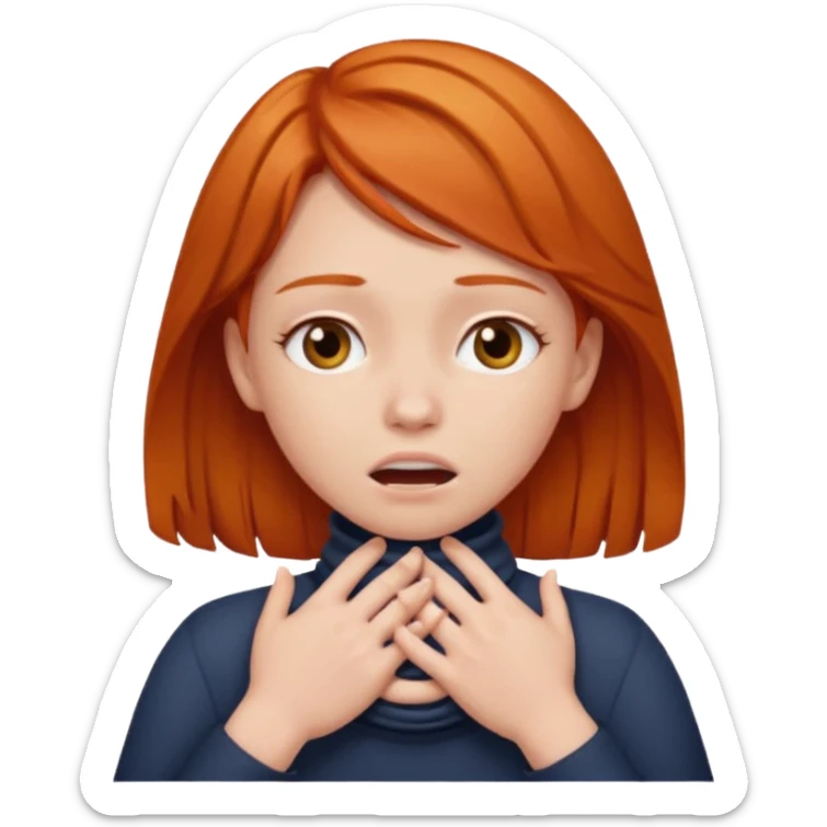 Ginger hair girl choking herself out with both her hands around her neck  sticker