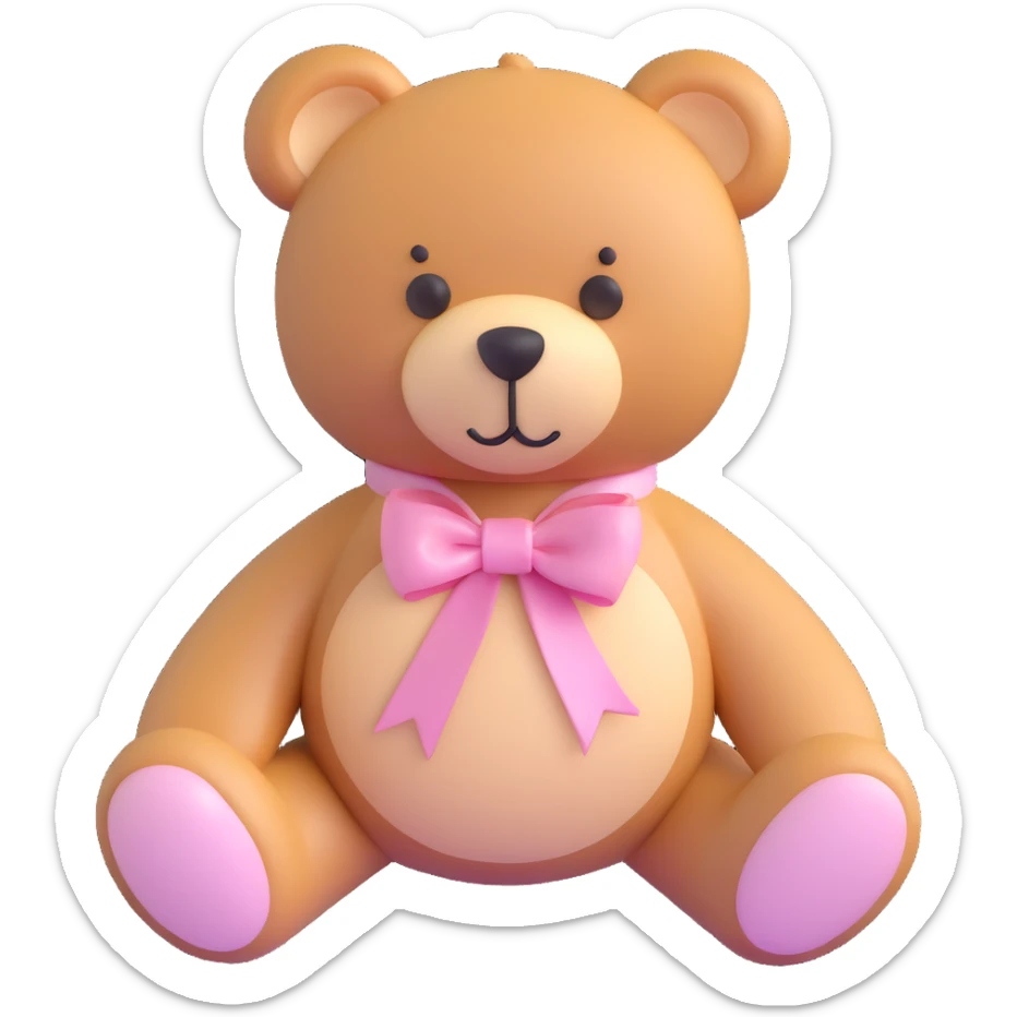 Stuffed teddy bear with light pink ribbon tied in a bow around its neck sticker