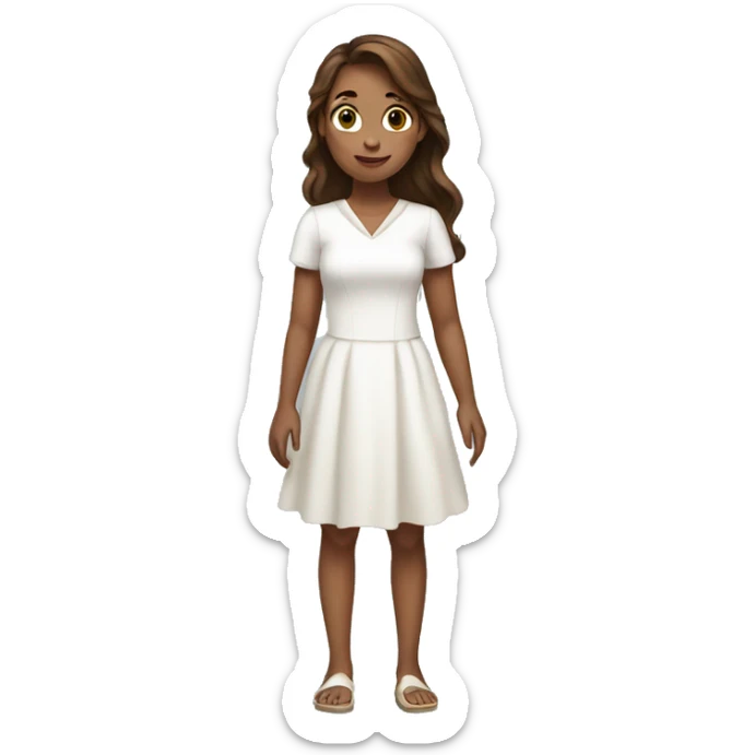 brown hair girl with white dress full body sticker
