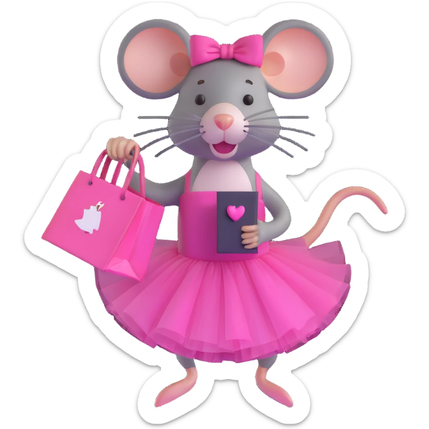rat with a pink dress and tutu holding a Sephora shopping bag sticker