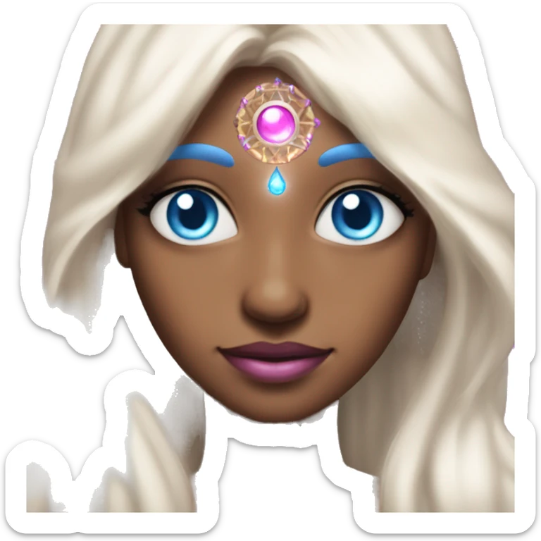 magical diva with pink andromedan skin long hair and blue eyes glowing third eye sticker