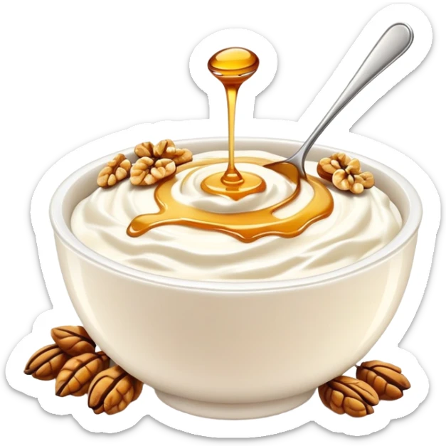 Bowl of Greek yogurt with drizzled honey and walnuts  sticker