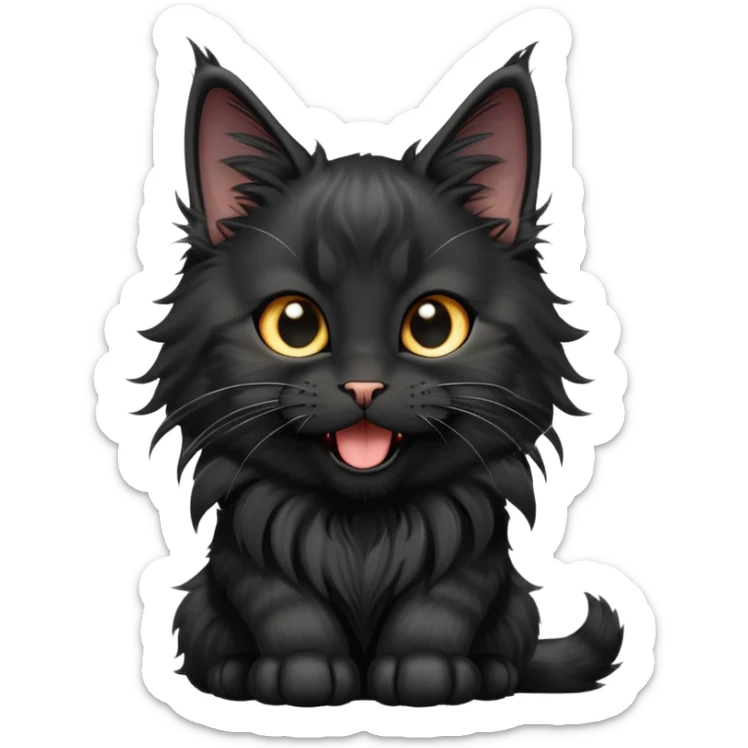 cinematic-yawning black-maine-coon-kitten-portrait-emoji,-head-tilted-playfully-and-inquisitively,-sleek--black-fur,-simplified-yet-adorable-features,-highly-detailed,-glowing-with-a-warm,-friendly-glow  sticker