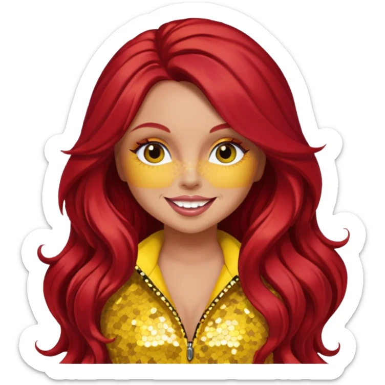 Jesy Nelson from Little Mix with long red hair, yellow sequin outfit sticker