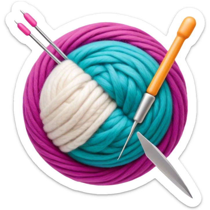 Felt crafting icon, wool fibers being felted, textured wool ball, needle and felting mat, minimalistic style, clean lines, transparent background. sticker