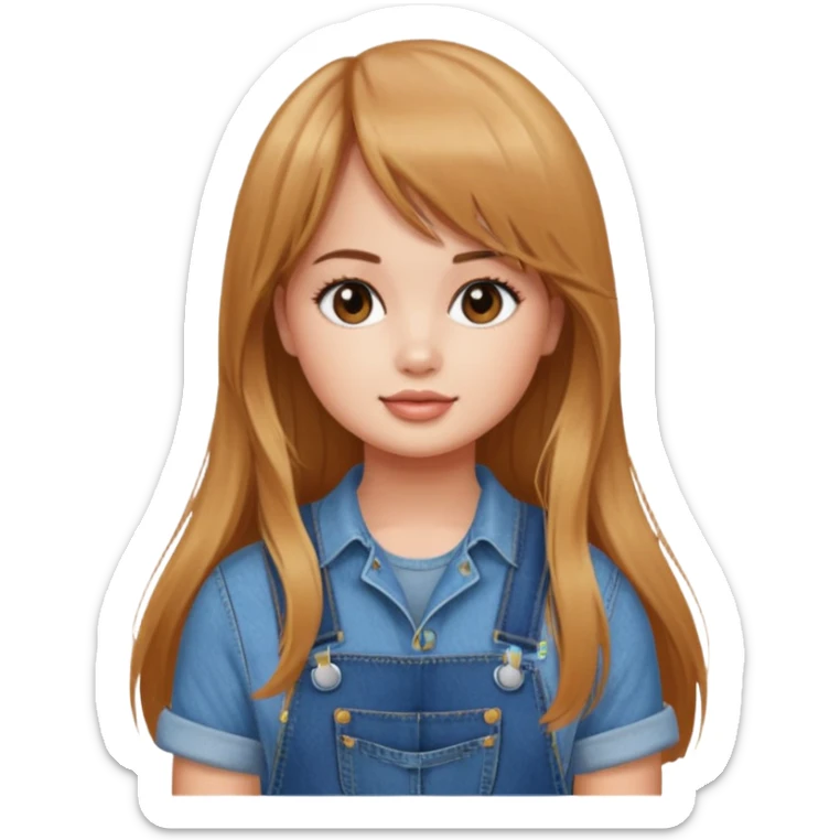 Debby Ryan (long hair with straight (not curtain) bangs) wearing overalls sticker