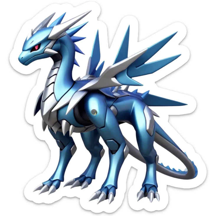 Cyborg-Kyurem-suicune-dialga-hybrid, full body, no wings, wingless, spiky sticker