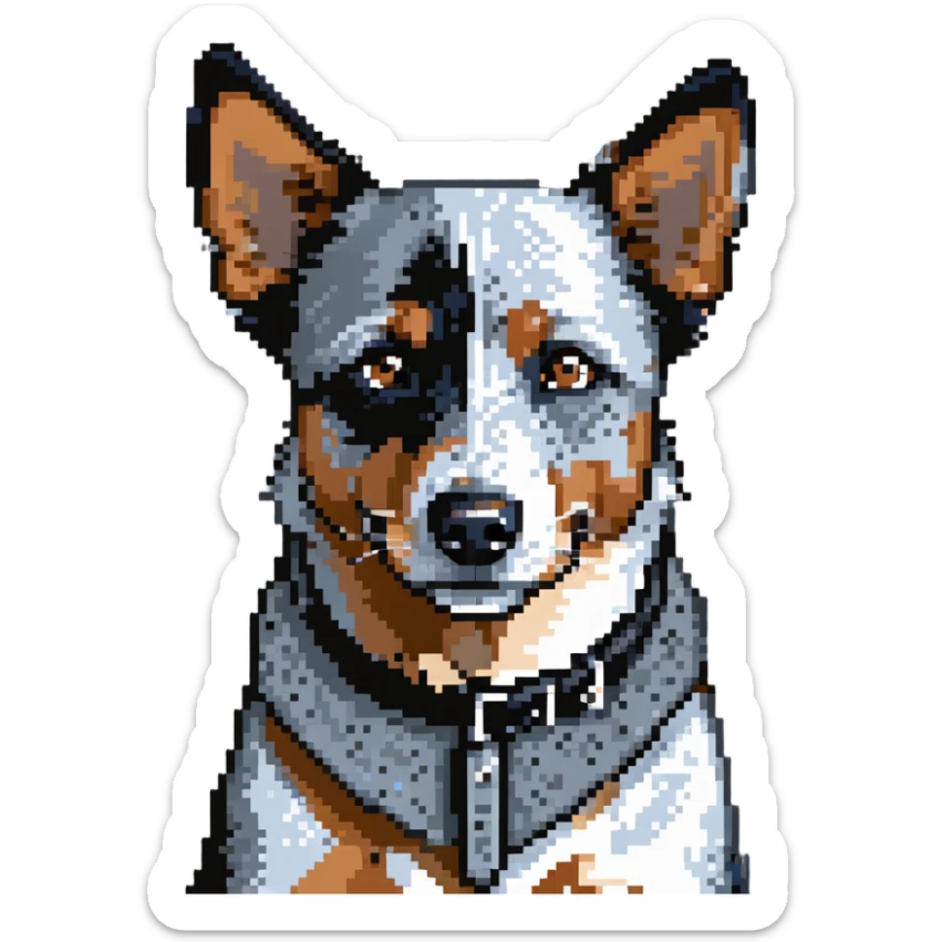 head shot of blue heeler cattle dog with distinctive blue-gray speckled coat sticker