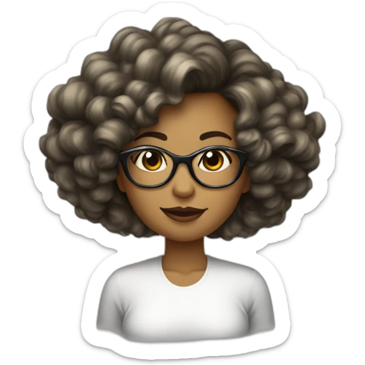 Fille peau blanche cheveux longs ondulés noirs et lunettes de vue sticker