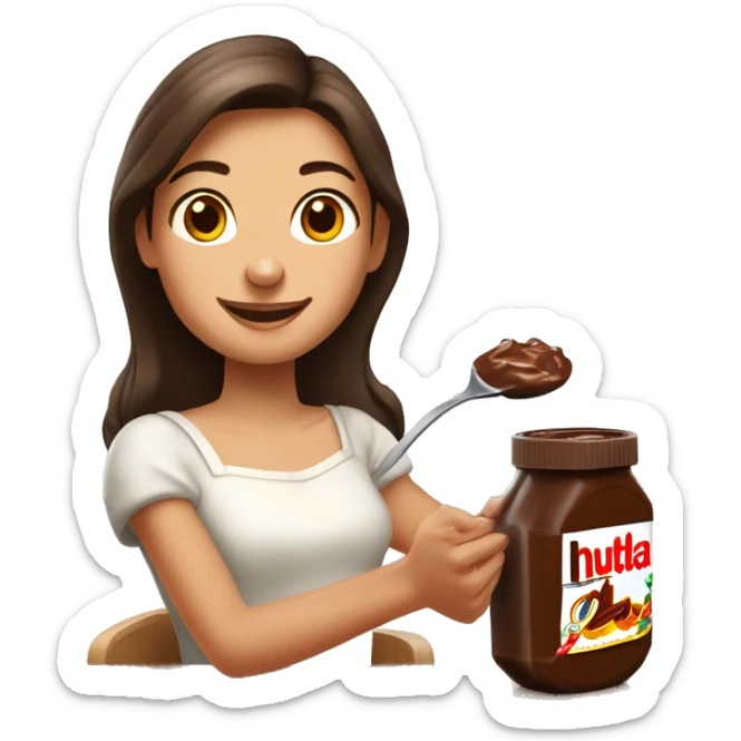 Une jeune femme châtain qui mange un pot de Nutella sticker