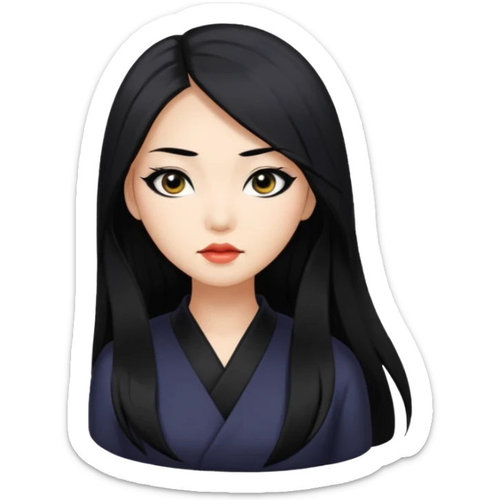 asian, long hair, baddie,pretty, black eyeliner, long hair  sticker