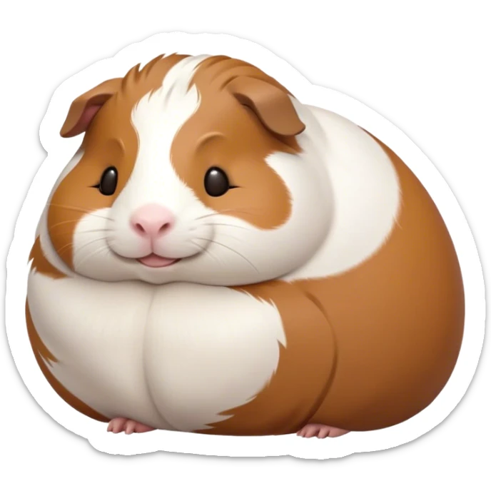 Meme-Worthy Cute Sleeping Brown and White Banded Guinea Pig Portrait Emoji, Head resting peacefully with a contented smile, showcasing a delightfully chubby build and a luxuriously soft banded fur of brown and white, eyes shut in a serene, cozy nap, Simplified yet hilariously adorable features, highly detailed, glowing with a soft, drowsy light, high shine, relaxed and utterly lovable, stylized with an air of playful laziness, bright and heartwarming, soft glowing outline, capturing the essence of a comically sleepy guinea pig, so meme-worthy it feels like it could instantly become the next viral sensation of adorable slumber! sticker