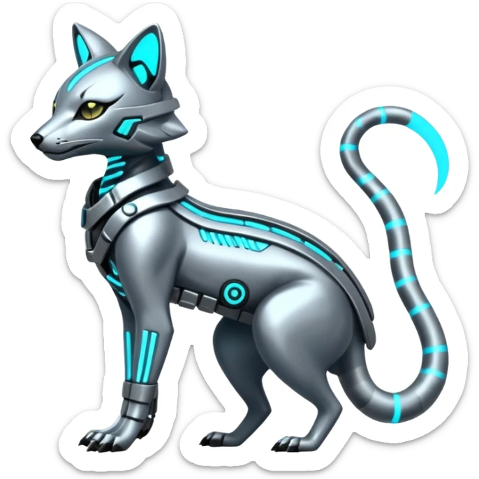 Metallic Alloy-Silver Chrome-Plated Futuristic Neon-Circuit Cyberpunk Genet-Zeraora-Protogen-fusion-creature (full body) sticker