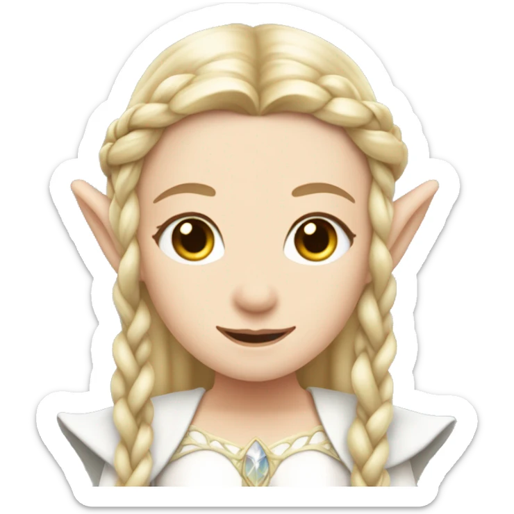 Galadriel , elf ear, white dress, blonde hair with braids sticker