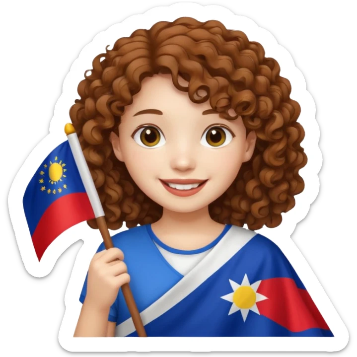 white curly brown hair girl pinoy flag sticker