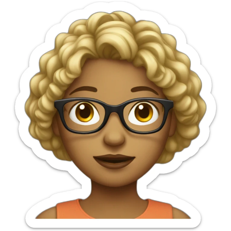 Girl with hair and glasses works at laptop sticker