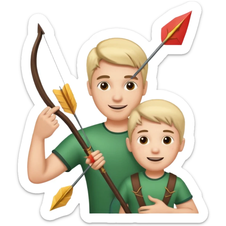 cheerful man with his kid and an arrow above the man's head sticker