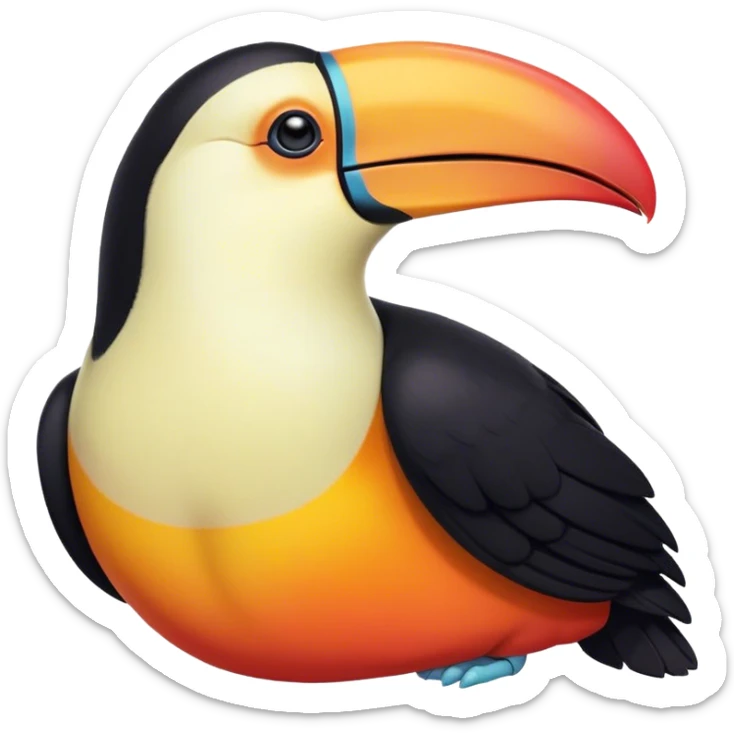 Meme-Worthy cute Sleeping Toucan Portrait Emoji, Head resting peacefully with a contented smile, showcasing a vibrantly colored beak and eyes gently closed in serene slumber, Simplified yet comically adorable features, highly detailed, glowing with a soft, drowsy tropical light, high shine, relaxed and utterly lovable, stylized with an air of playful laziness, bright and heartwarming, soft glowing outline, capturing the essence of a sleeping toucan that feels destined to become the next viral icon of adorable rest! sticker