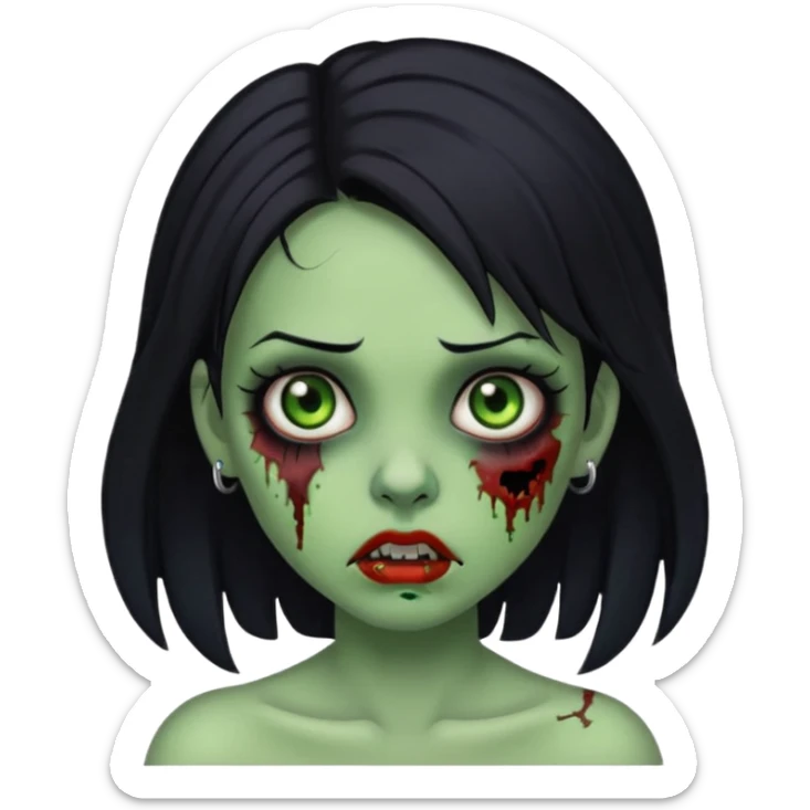 Zombie girl with a nose piercing black hair green skin sticker