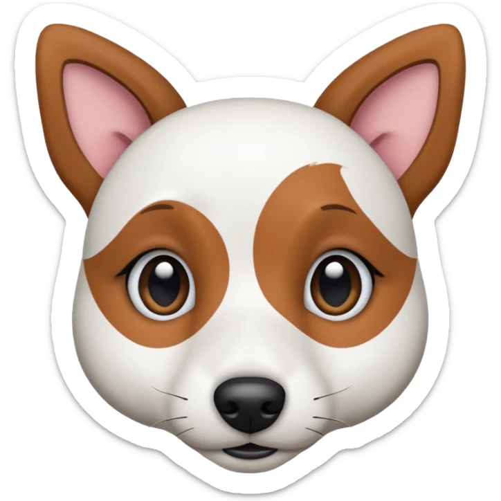 a fully white jack russell the size of a kelpie with floppy ears and a half white face sticker