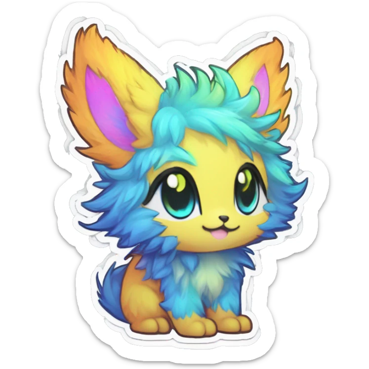 Anthro Fluffy Cool Cute Magical Elemental Shiny Colorful Neon Vibrant Colors Sparkle Kemono-style Chibi Fantasy-Animal-Fakémon-Pokémon-Hybrid Fur Sona Aesthetic Full Body Sticker sticker