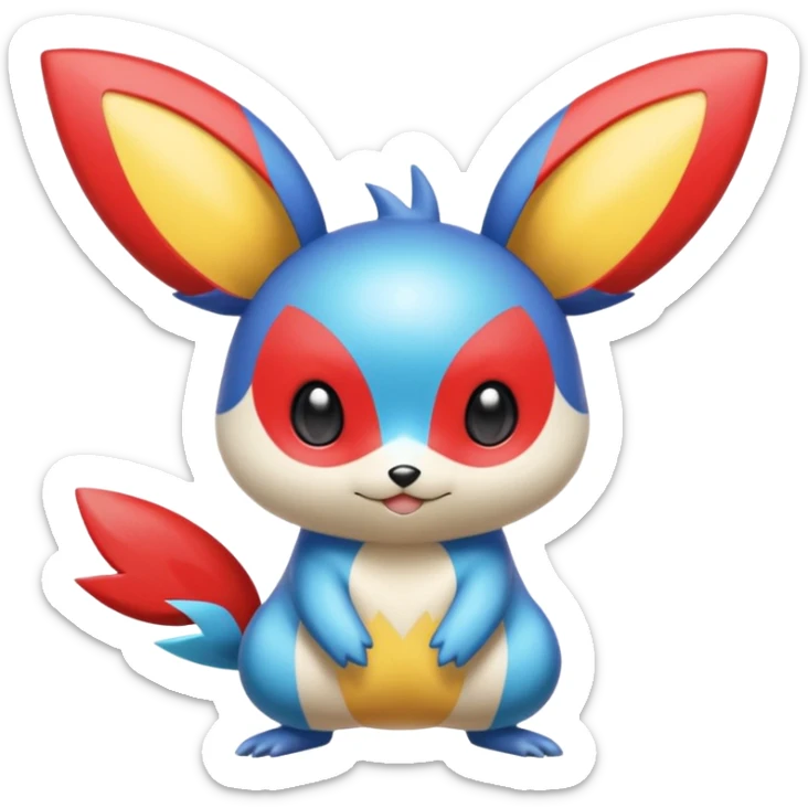 Blue and Red colorful iridescent Emolga-Victini-Pichu-Dedenne-fusion sticker