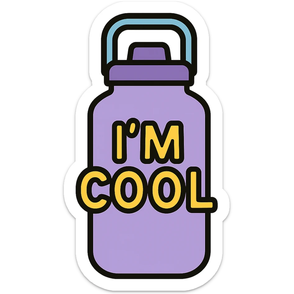 light purple STANLEY water bottle, I'M COOL in large letters, simple and eye-catching sticker
