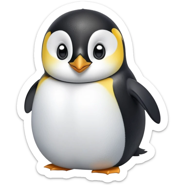 cinematic-cute-emperor-penguin-portrait-emoji,-head-tilted-playfully-and-inquisitively,-with-glossy,-pristine-plumage-accented-by-a-bright-beak-and-round,-sparkling-eyes-filled-with-curiosity,-simplified-yet-irresistibly-adorable-features,  sticker