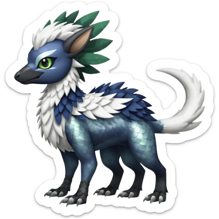 Shiny Black Grey White and Dark-Green Trico-Nargacuga-Silvally-Skiddo-Sprigatito-Absol-fusion (full body) sticker