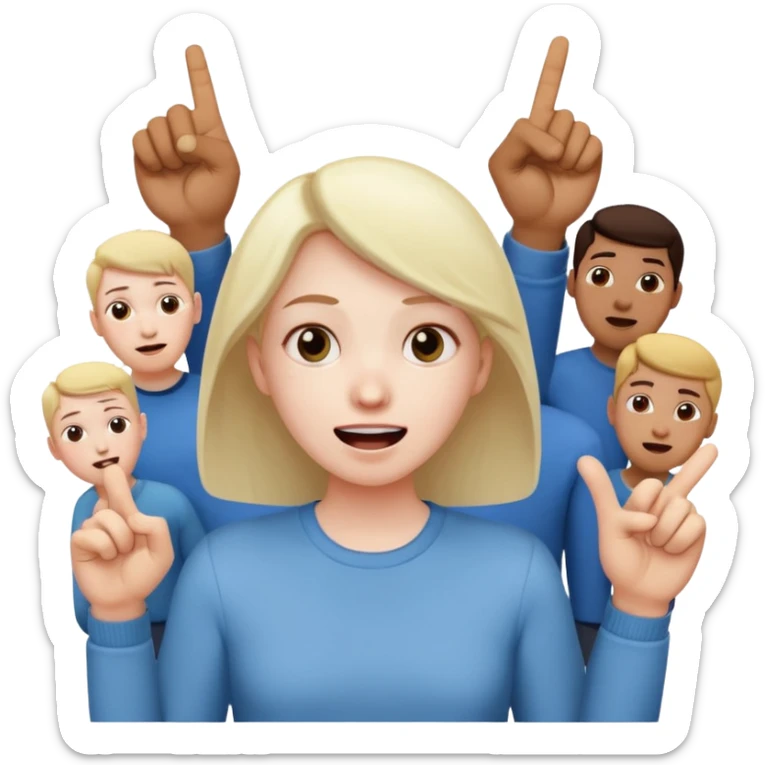 A person in the front row feeling scared, with the audience HAPPY AND POINTING FINGER. sticker